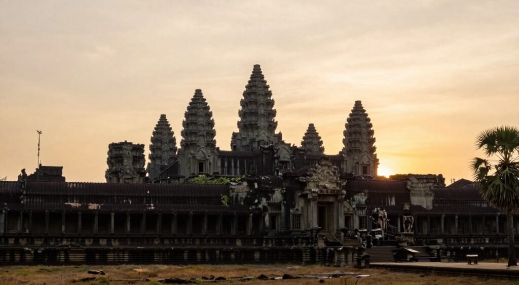 Angkor Wat temple walls at sunrise Angkor Wat temple walls at sunrise