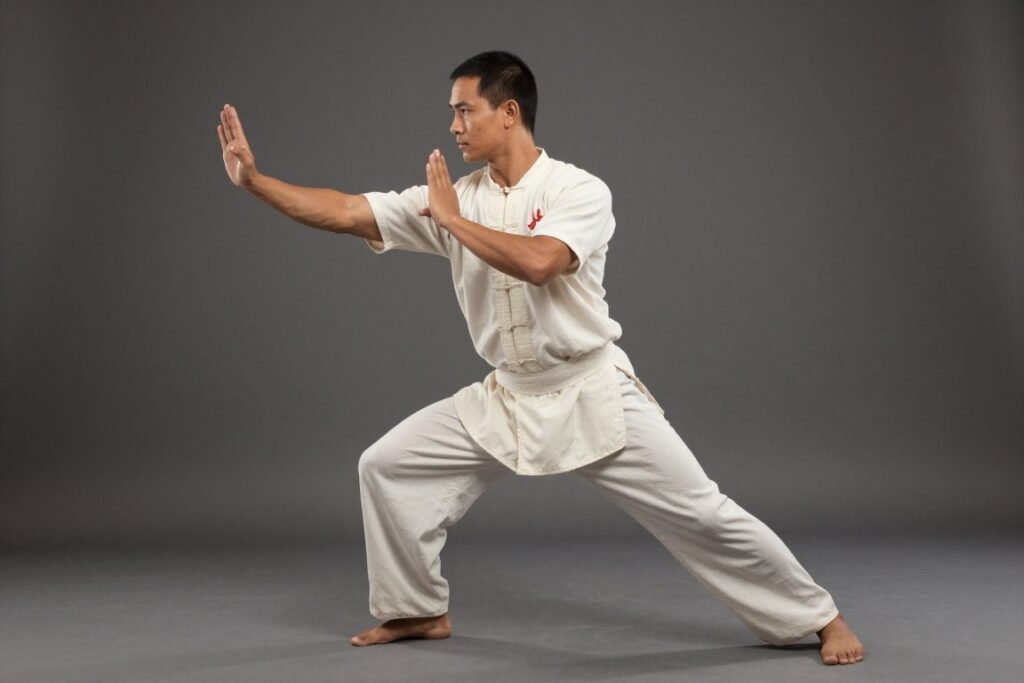 Bokator practitioner demonstrating a low Krapeu stance safely Bokator practitioner demonstrating a low Krapeu stance safely