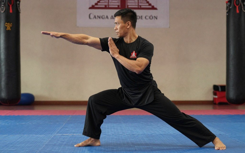 Cambodian martial artist balancing speed and power Cambodian martial artist balancing speed and power