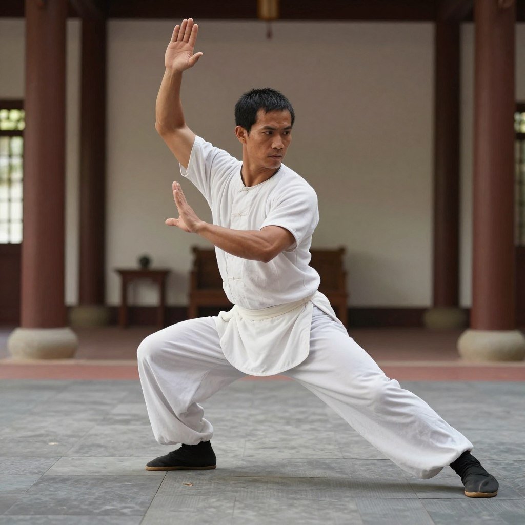 Cambodian martial artist practicing smooth transitional movement Cambodian martial artist practicing smooth transitional movement