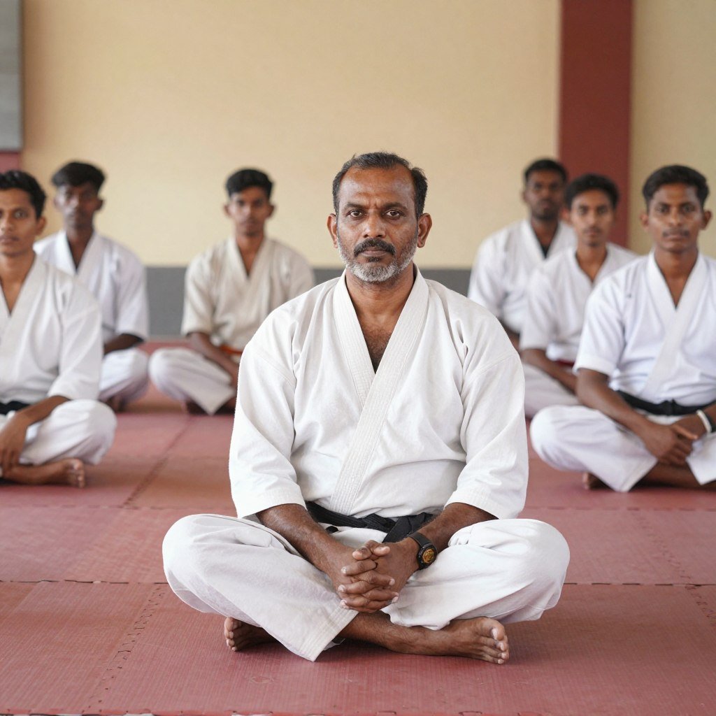 Kalaripayattu teacher and students completing a respectful training session