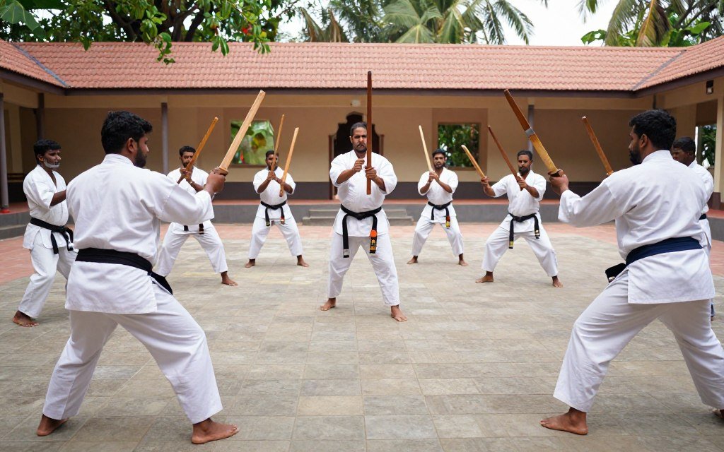 Kalaripayattu wooden weapon training under supervision