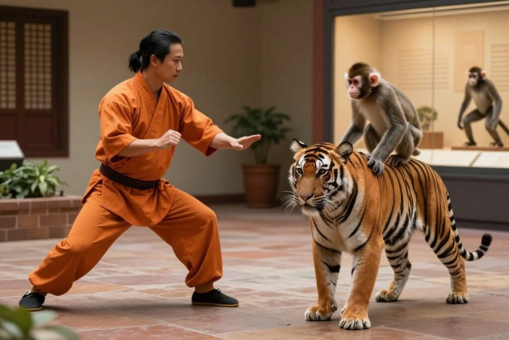 Khmer martial artist studying animal movement Khmer martial artist studying animal movement