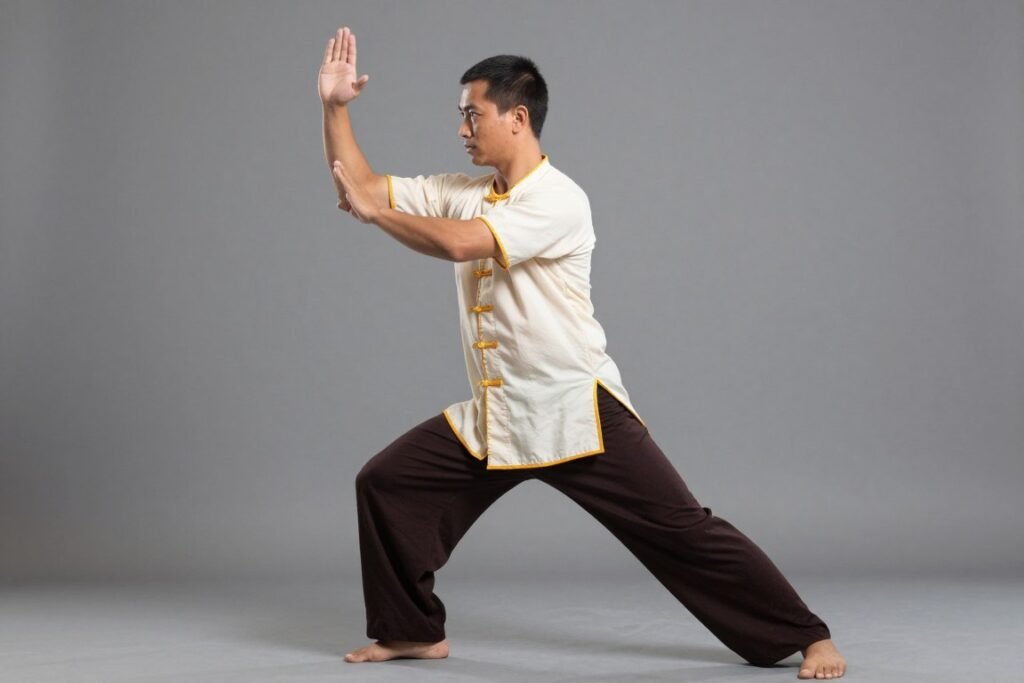 Martial artist demonstrating circular Bokator movement Martial artist demonstrating circular Bokator movement