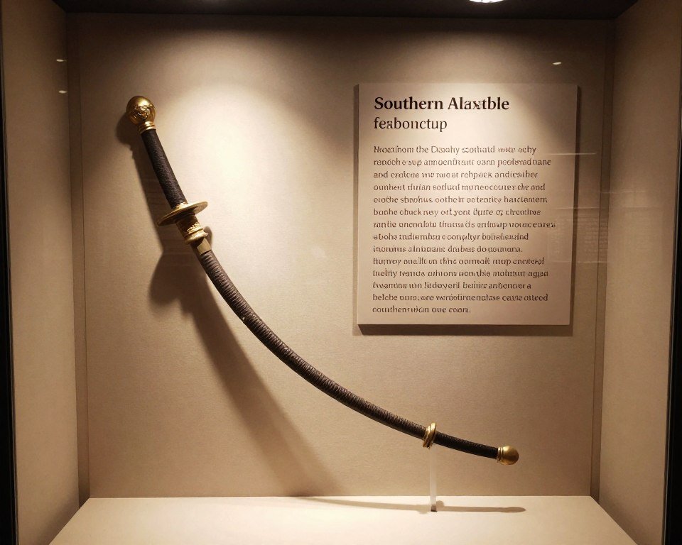Museum display explaining the history of a Southern Indian whip sword