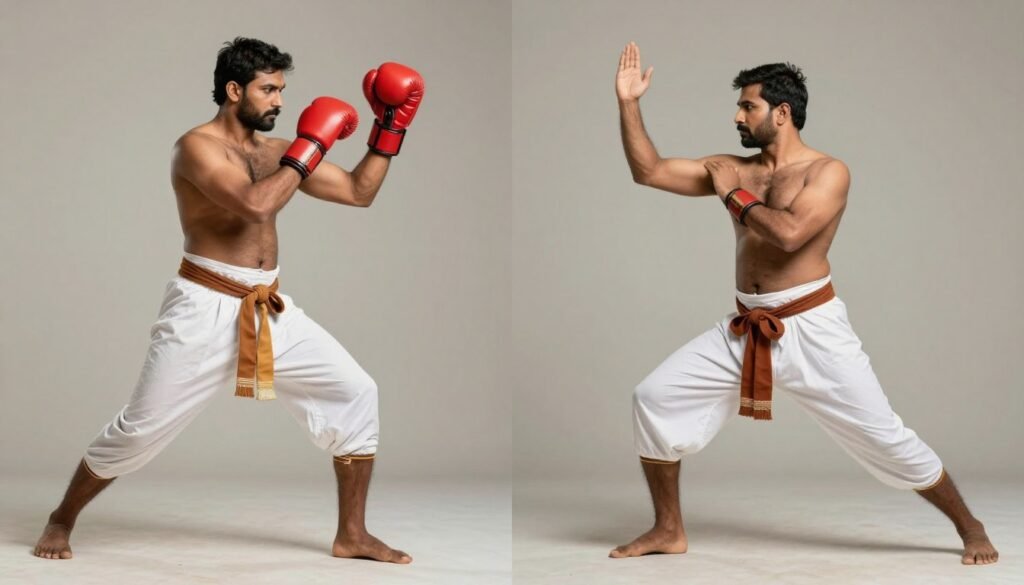 Musti Yuddha vs Kalaripayattu comparison chart concept