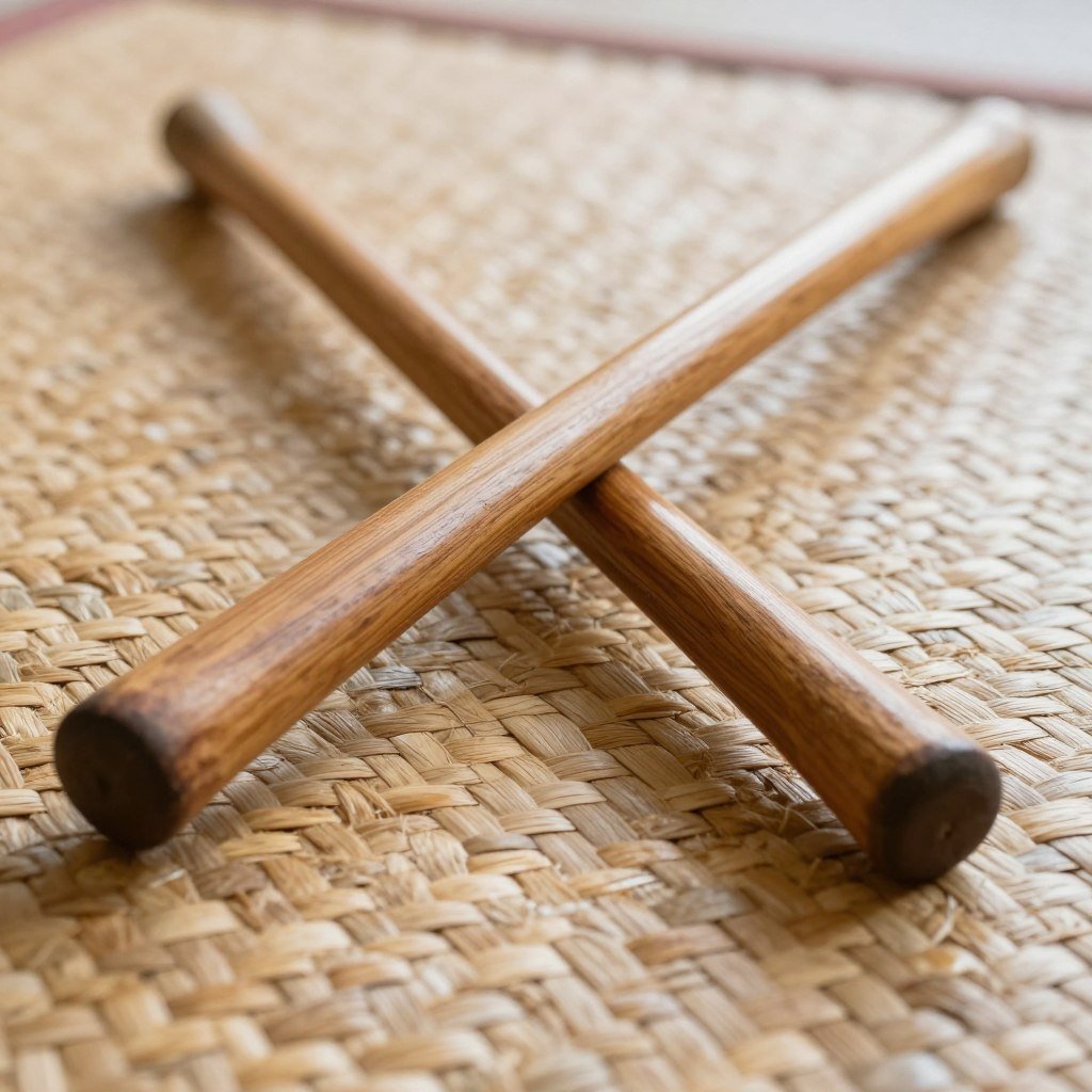 Paired wooden sticks for Cambodian martial arts practice Paired wooden sticks for Cambodian martial arts practice