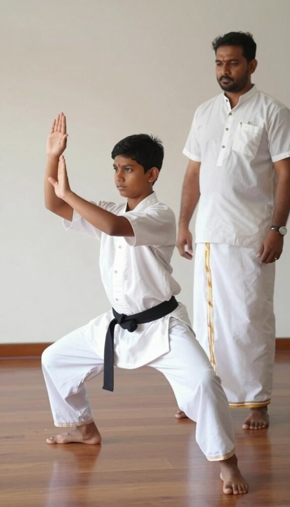 Safe Kalaripayattu training posture demonstration Safe Kalaripayattu training posture demonstration