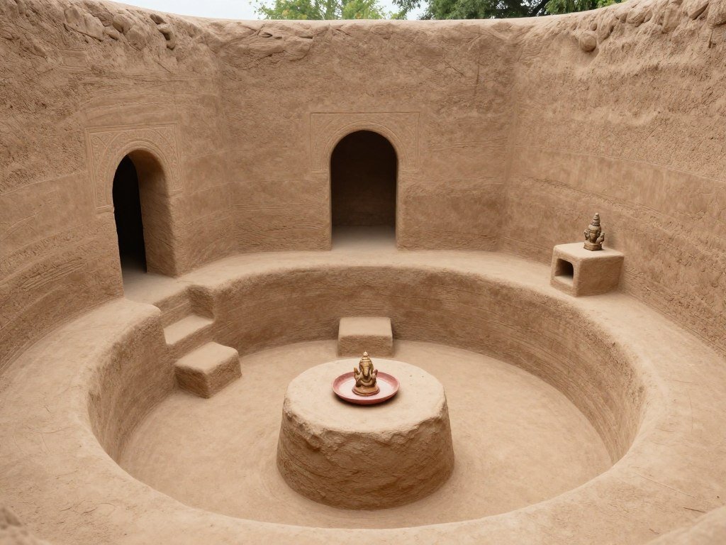 Sunken Kuzhi Kalari with traditional altar space